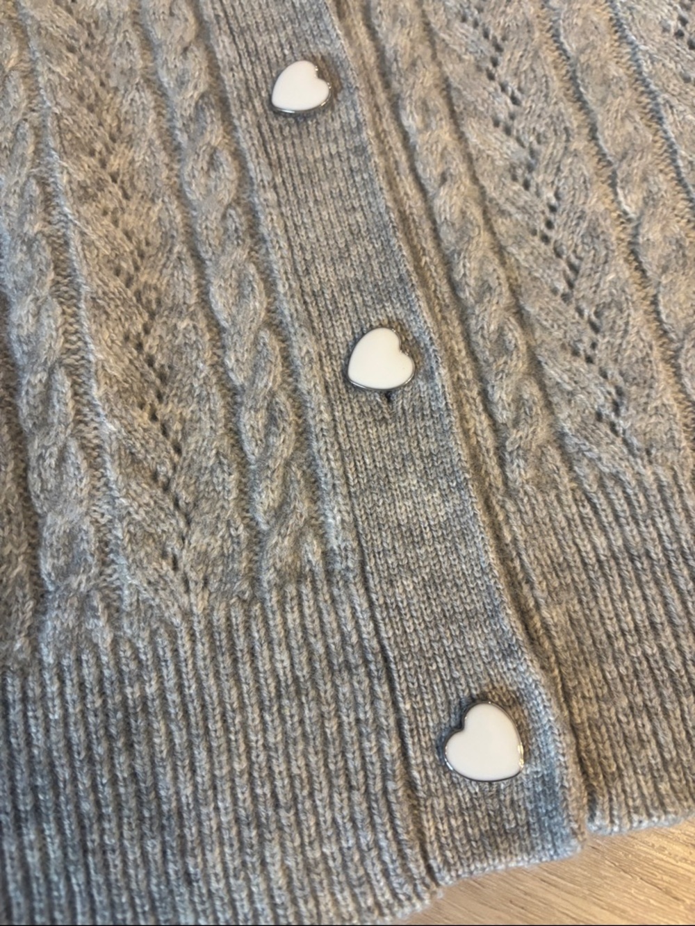 CeCe Light Gray Cable Knit Boxy Cardigan - Picture 5 of 15